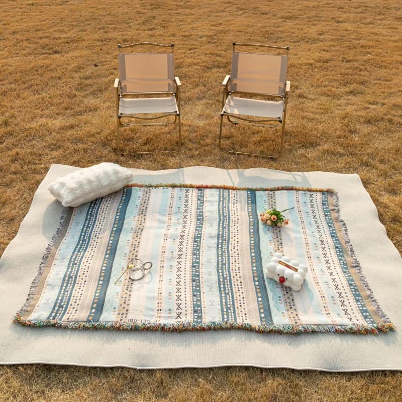 Outdoor camping mat Picnic mat Decorative beach blanket Travel picnic Mat Leisure mattress Covered Linen fabric with tassels