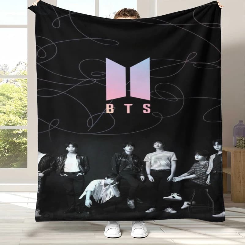 Fashion B-BTS Kpop Flannel Blanket,Ultra Soft Warm Plush Throw for Home Bedroom Bed Sofa Cover Office Camping Picnic gift