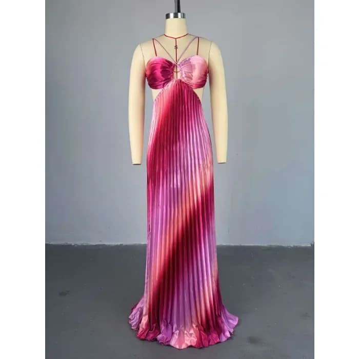 Abito lungo elegante donna estate 2025 senza maniche dolce senza spalline sfumato pavimento-lunghezza spiaggia festa sera abiti sexy a pieghe