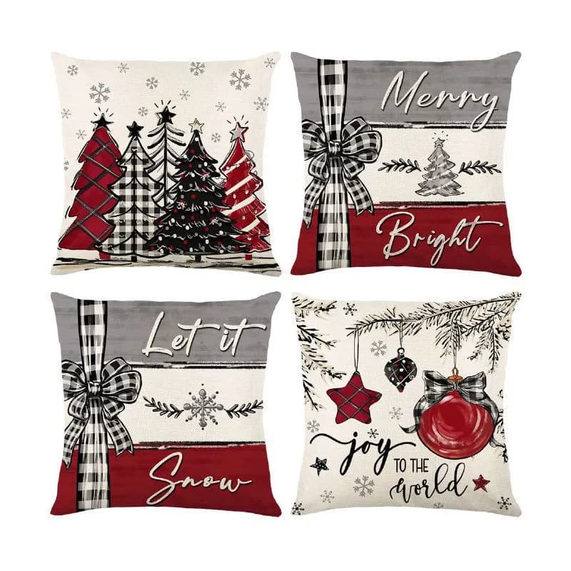 Fodera per cuscino a tema natalizio Divano stampato Federa in cotone e lino da neve Home Office Decorazione per sedili dell'hotel Fodera per cuscino 4 pezzi / set