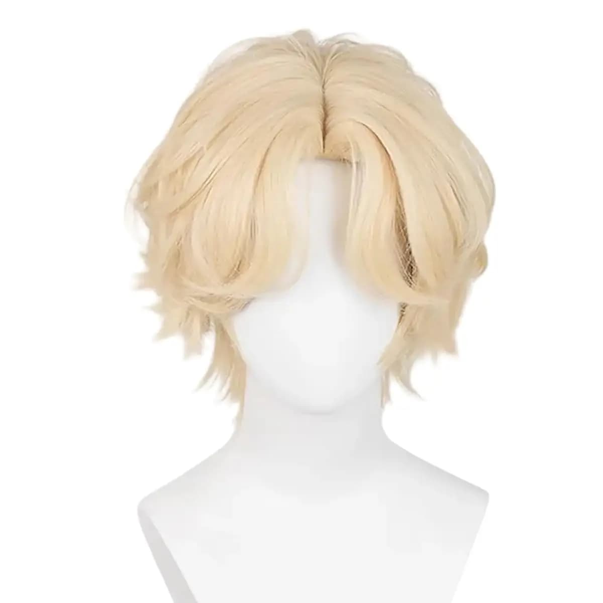 Parrucca bionda corta unisex per costumi cosplay Parrucca in fibra sintetica con frangia Parrucca anime per feste di Halloween