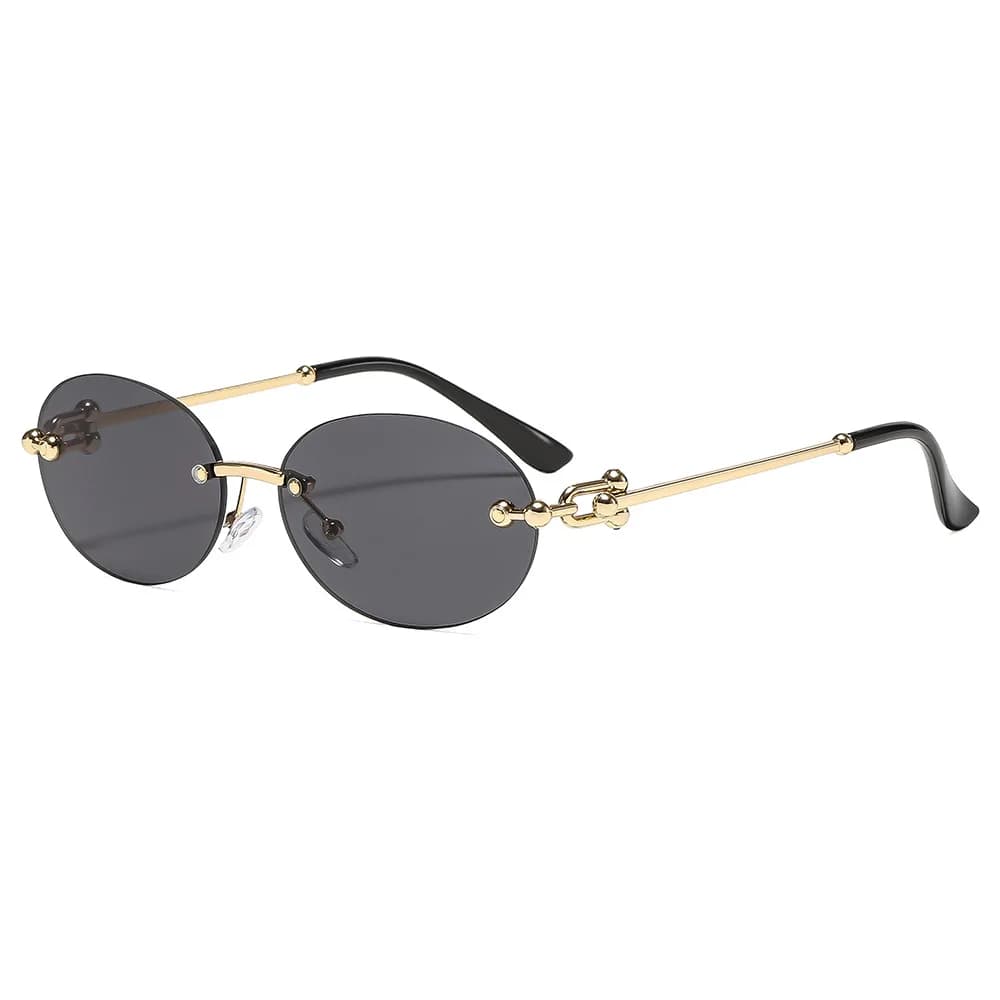 Nuovi occhiali da sole ovali senza montatura in metallo da donna, design di marca di lusso, protezione solare estiva, occhiali da sole alla moda da uomo UV400