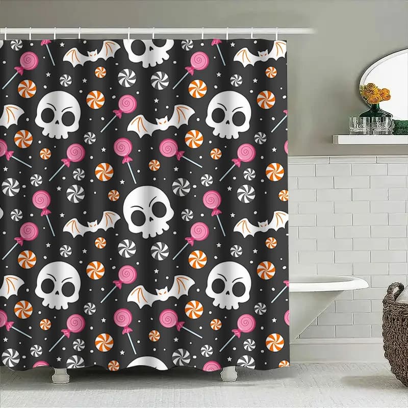 Tuniu Cute Halloween Bat Candy Teschio Tenda da doccia per bagno Decorazione della camera delle ragazze dei bambini