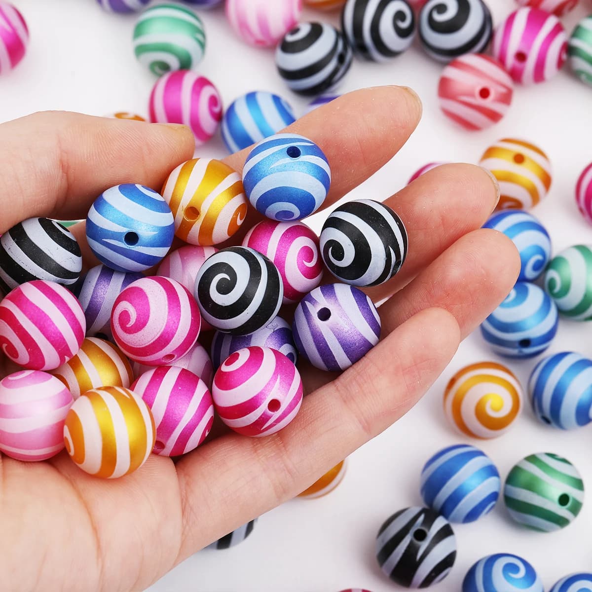 4/8/16 Pezzi Perline Acriliche 16mm Colorate a Spirale Rotonde per Creazione di Gioielli Fai-da-Te, Bracciali, Collane, Orecchini