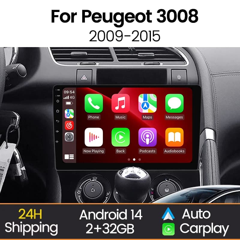 MEKEDE Android 14 Autoradio Multimedia Reader for Peugeot 3008 5008 AT MT 2009 2012 - 2016 Carplay Autoradio GPS Navigation