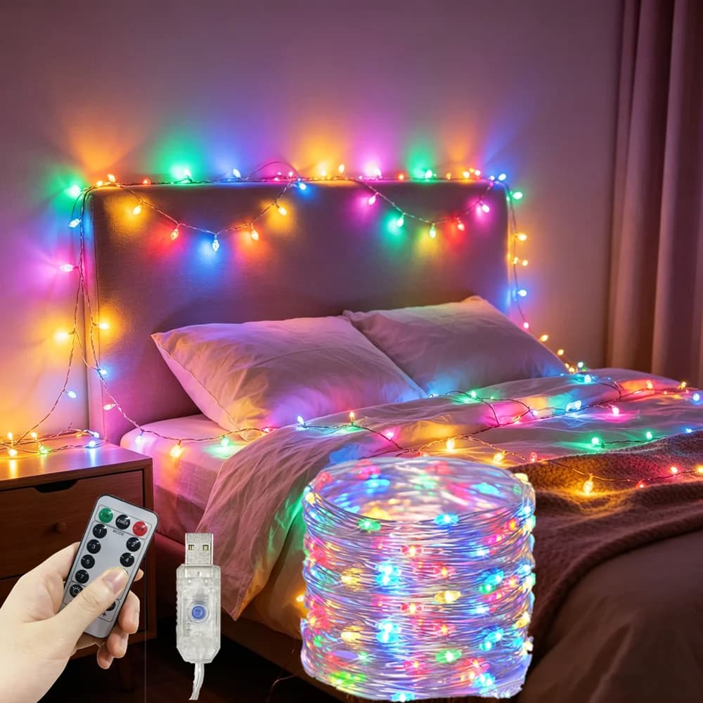 Luci Fatate LED USB con Telecomando, Ghirlanda per Feste, Lampada a Filo in Rame/Argento per Decorazione Camera da Letto e Albero di Natale