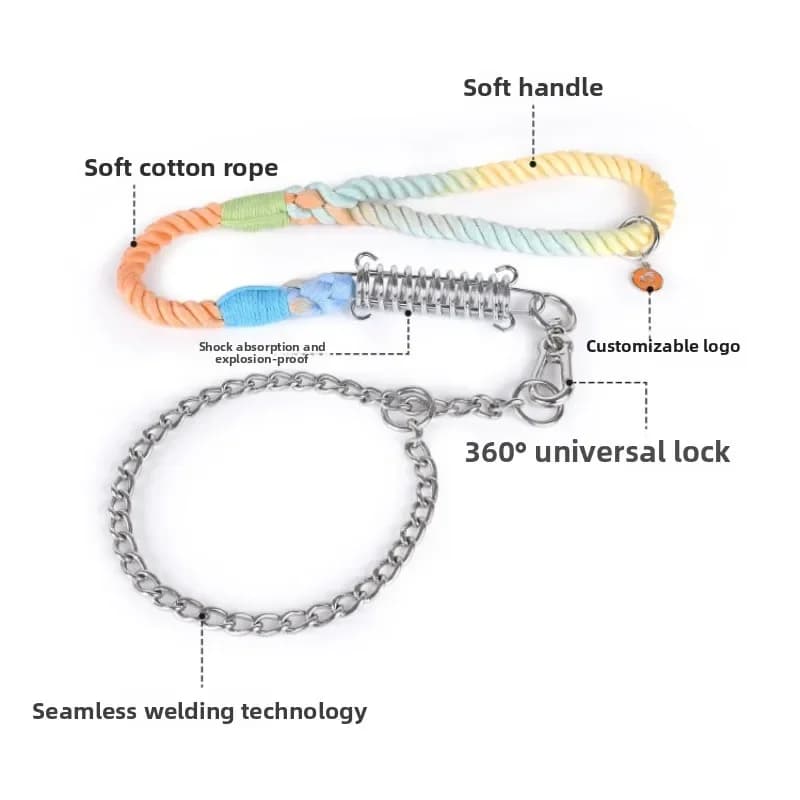 Stainless steel dog chain collar explosion-proof pet traction rope P rope P chain medium and large dog collar harness
