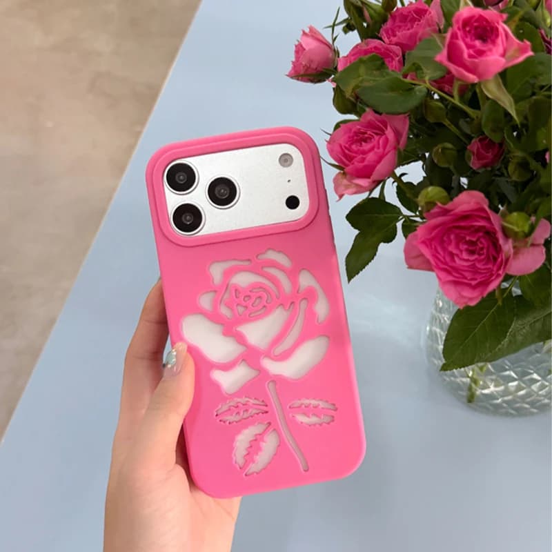 Phone case suitable for iPhone |Silicone | Rose Hollow-Out Rose| Best friend gift | Phone case 12 13 14 15 16 17 18 Pro Max