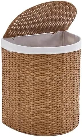 Wicker Half Moon Laundry Basket with Lid and 2 Replaceable Liner Bags, Handwoven Rattan Hamper for Dirty Clothes