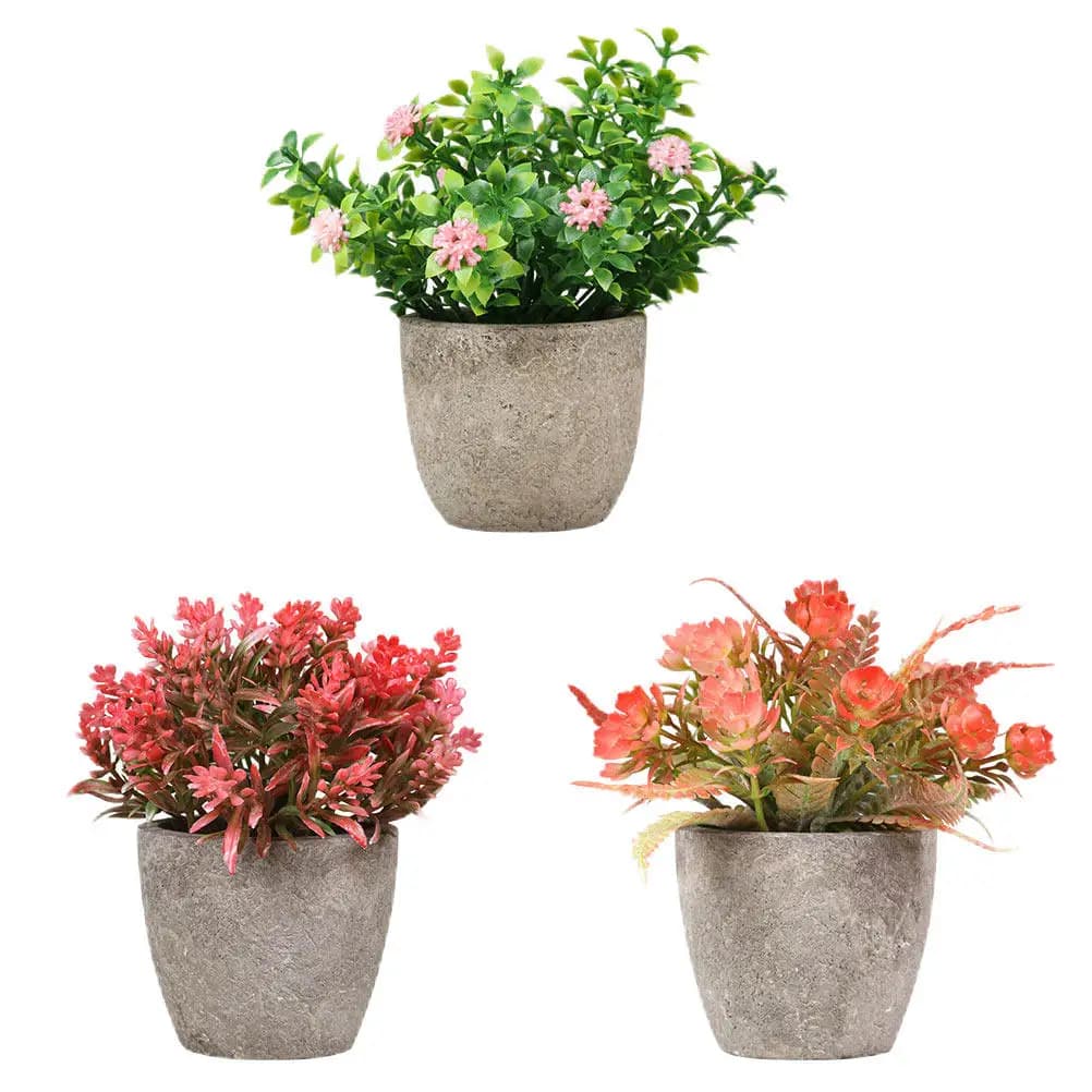 3Pcs Simulation Bonsai Mini Artificial Flower Decorations Potted Plants Tabletop Decors Ideal for Living Room Office Kitchen