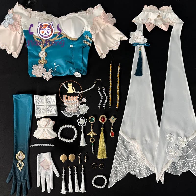 Costume Cosplay Honkai Star Rail Ruan Mei, New Skin Plumblossom Dress, Uniform with Earrings and Halloween Copricapo, for Women