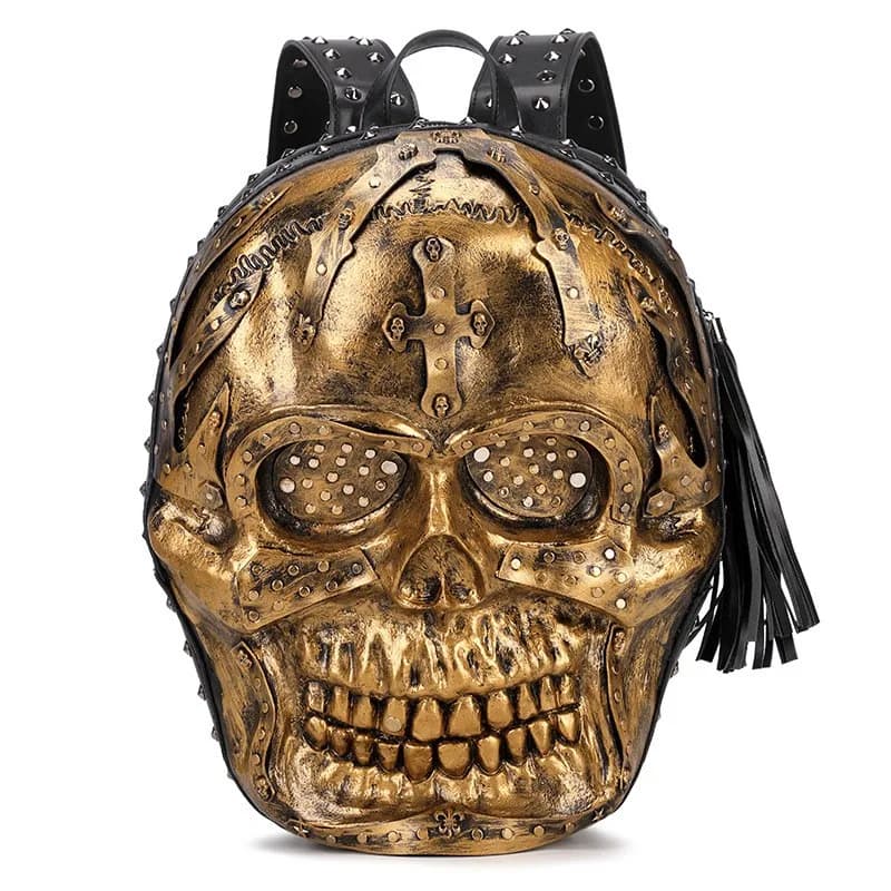 Zaino Unisex Moderno Stile Dark Punk con Teschio 3D e Rivetti Heavy Metal, Borsa a Tracolla Street Rock di Media Durezza Z
