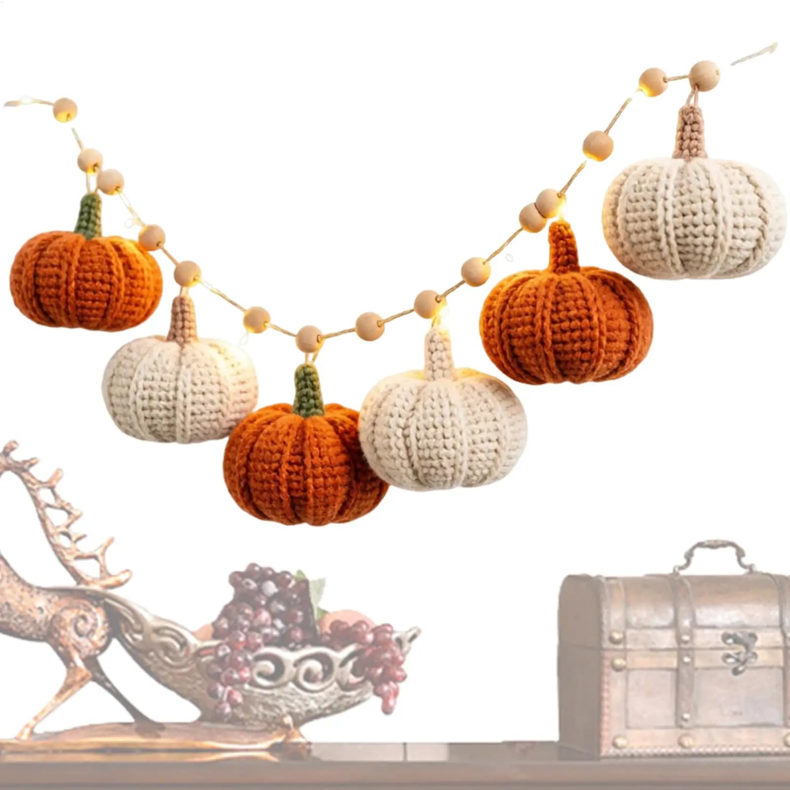 Halloween Lights Indoor Fireplace Farmhouse Crochet Autumn Wreath Pumpkin Lights String For Outdoor Holiday Farmhouse Harvest
