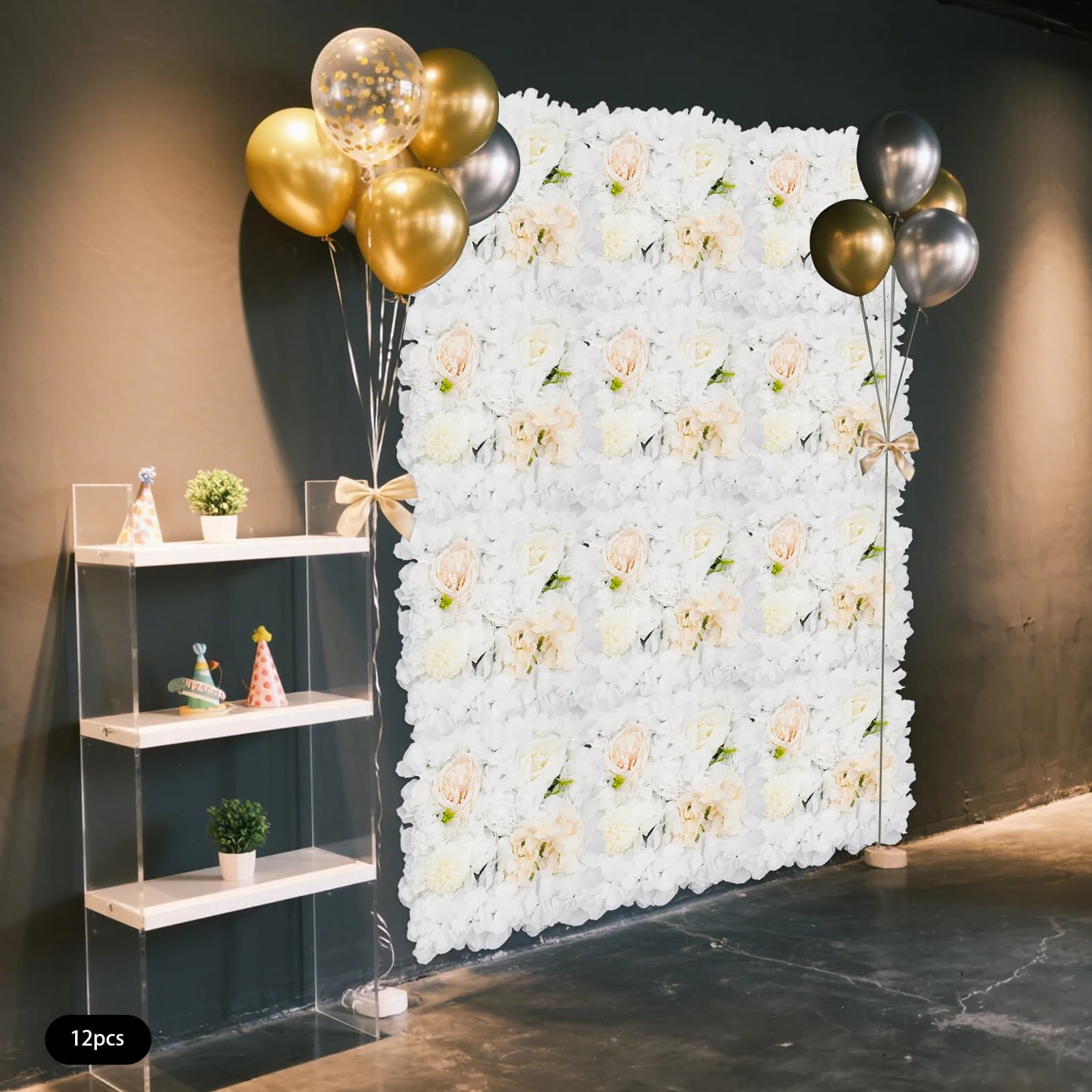 12 pezzi di seta bianca 38 * 38 cm fiore artificiale parete griglia fiore parete pianta artificiale sfondo decorativo bordo