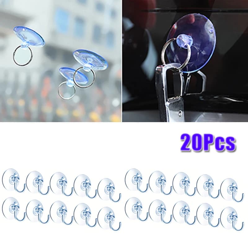 20 Pezzi Ventose con Ganci, Ganci a Ventosa per Doccia e Finestre, Appendiabiti a Ventosa Riutilizzabili per Casa e Bagno