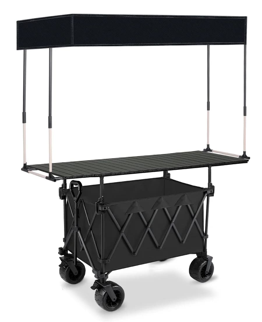 Carrello Pieghevole con Ombrello Rimovibile per Giardino, Spiaggia e Campeggio