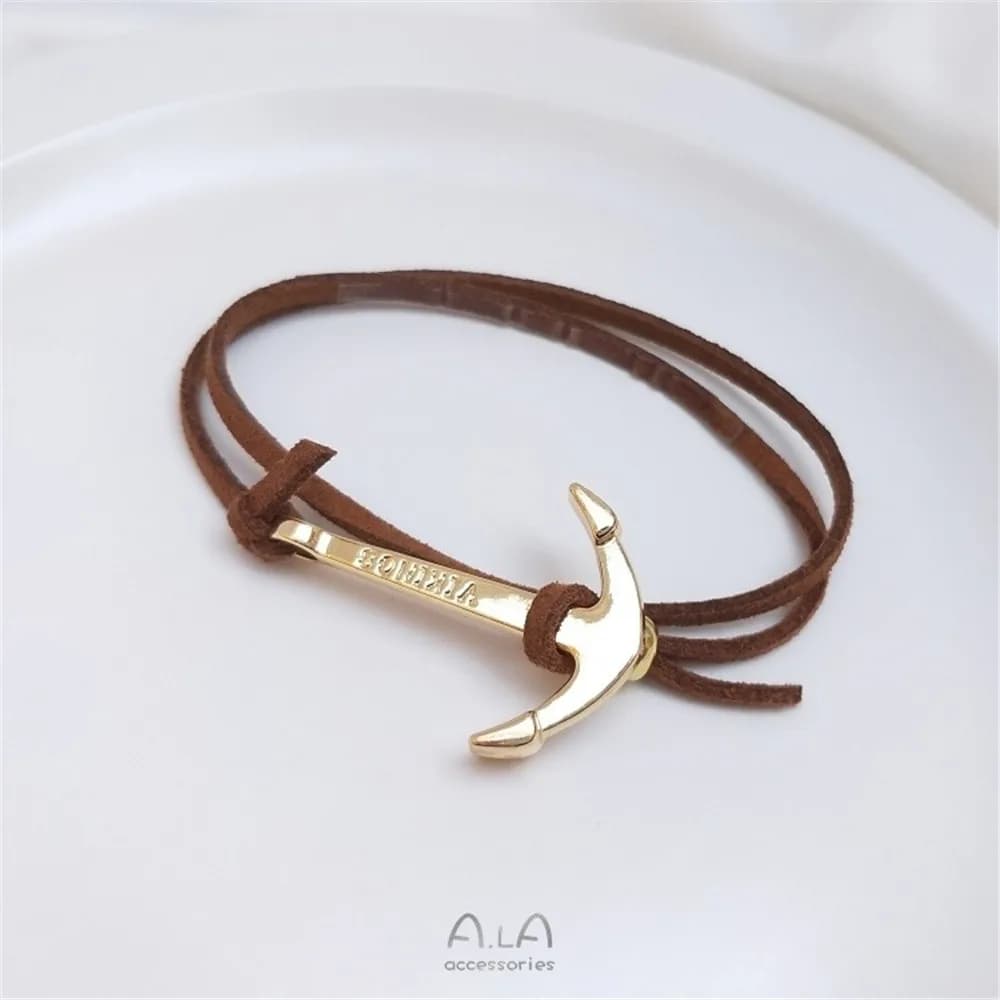 Accessori per ancoraggio per barca in oro 14 carati Bracciale Corda in pelle Catena di collegamento Fibbia Ciondolo Bracciale fai da te Accessori per fibbia terminale