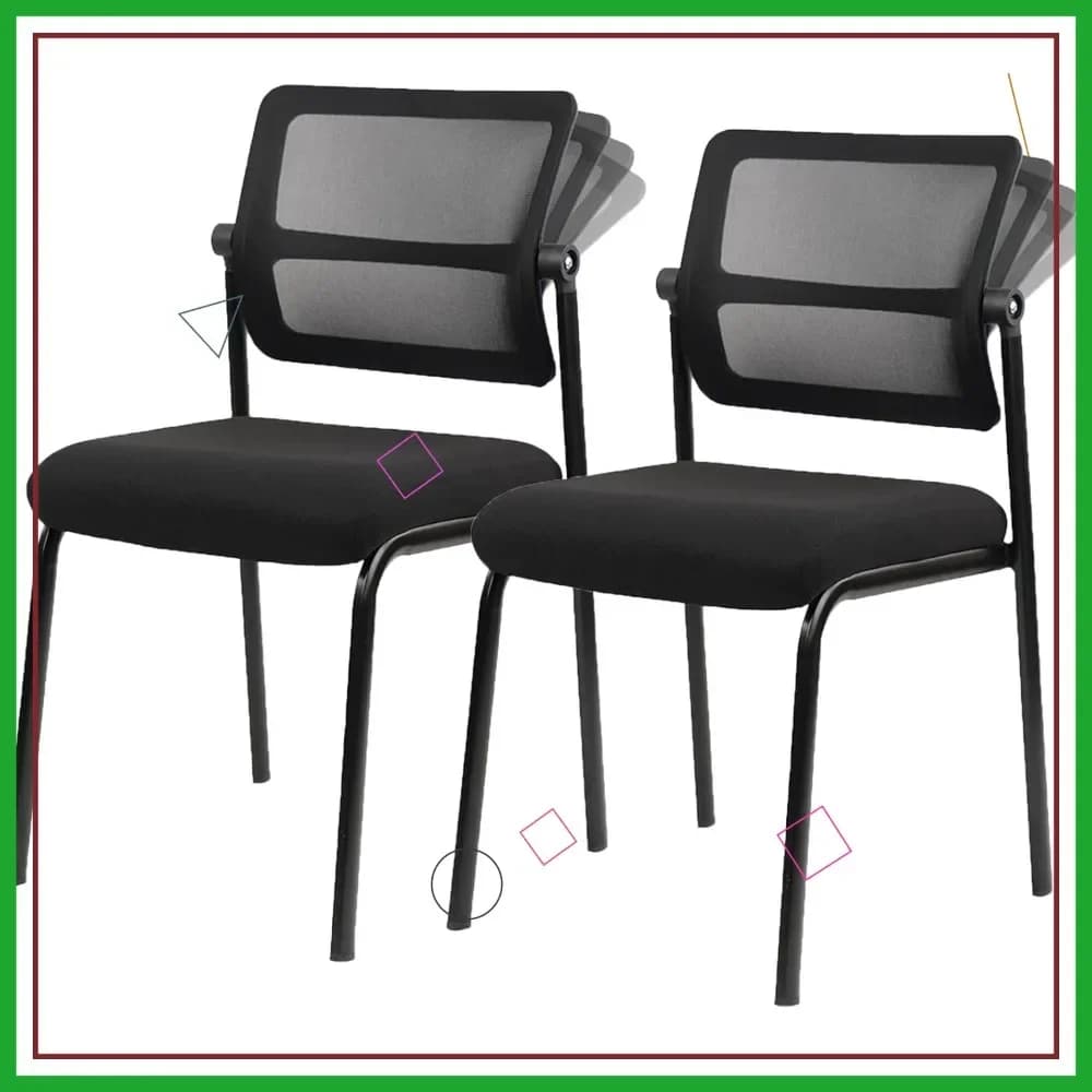 Sedia da ufficio impilabile con schienale in rete, schienale regolabile, cuscino imbottito, supporto lombare ergonomico, confezione da 2, nero