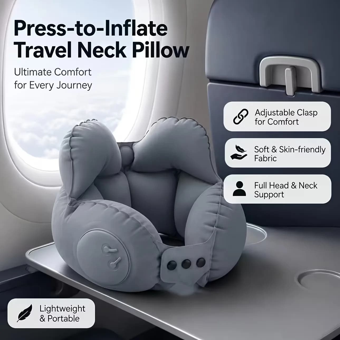 1pc Compressible Inflatable Neck Pillow, Portable Travel Cervical Support Pillow, Inflatable Air Neck Rest For Plane & JJ2336