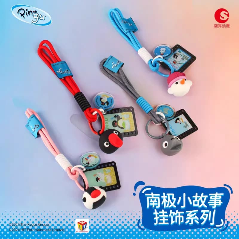 Pingu Pinguino Serie Storie dell'Antartide Cordino Trendy per Telefono Ciondolo Carino Giocattolo in Vinile Anime Classico Blind Box Gashapon da Collezione