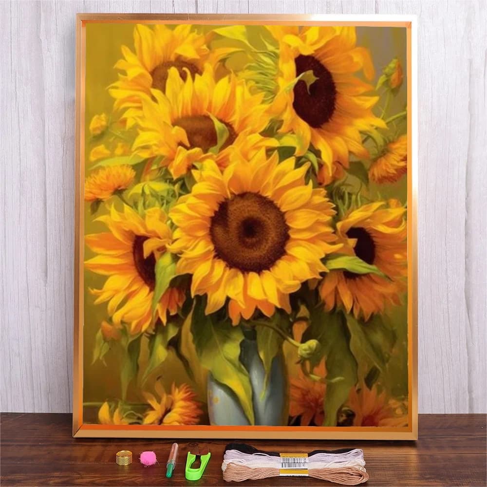 Kit Fai da Te per Punto Croce 11CT 14CT, Tessuto Stampato con Girasoli, Set per Ricamo a Punto Croce, Decorazione per la Casa, Regalo Artigianale