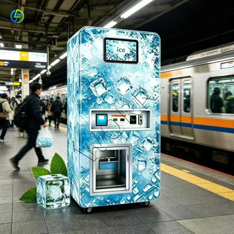 Ice Vending Machine Cube Ice Production 24/7 Unattended Touchscreen Auto Bagging for Skate Rink & Camp Store