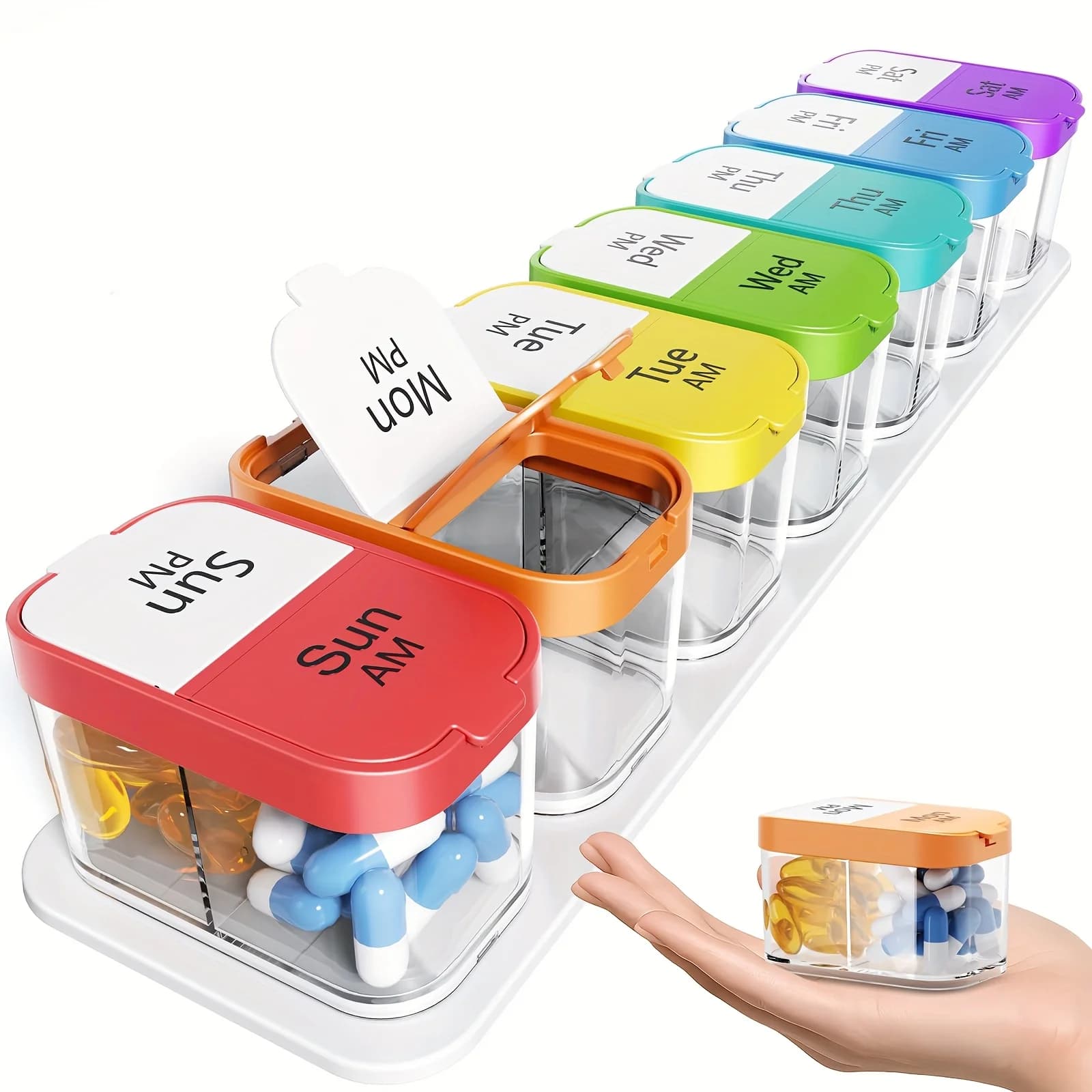 Portapillole settimanale extra large 2 volte al giorno, portapillole 7 giorni Am Pm per contenere vitamine e integratori di medicina quotidiana