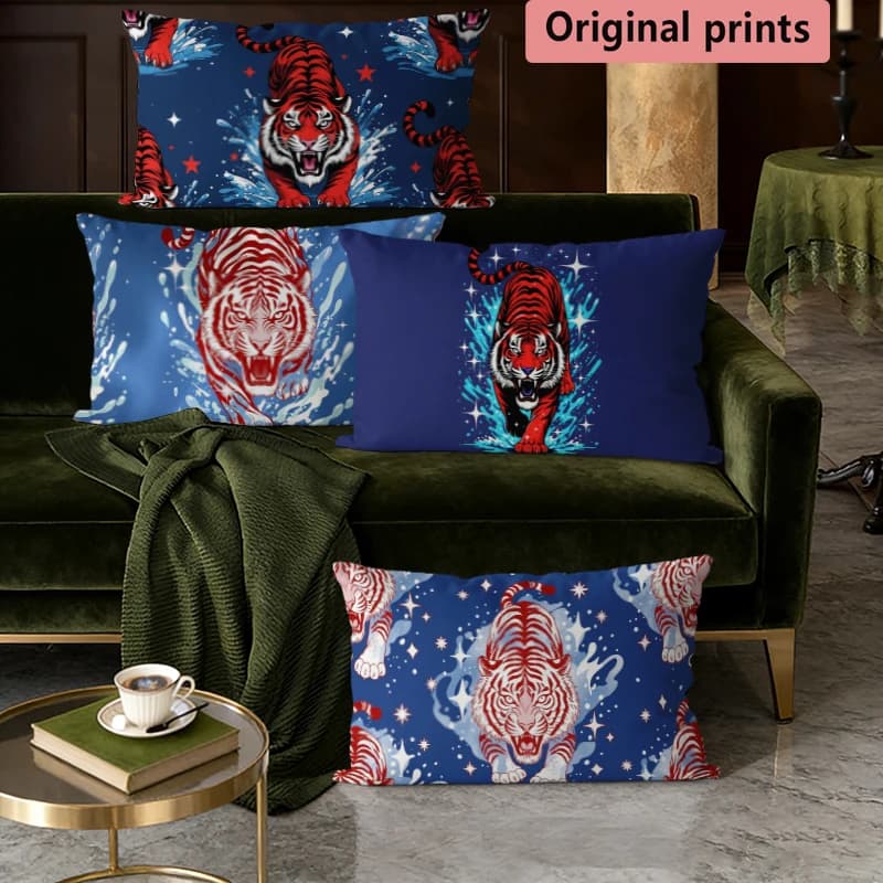 Fodere per cuscini lombari vintage Red Tiger, adatte per divano, camera da letto, auto, cuscino rettangolare per la schiena