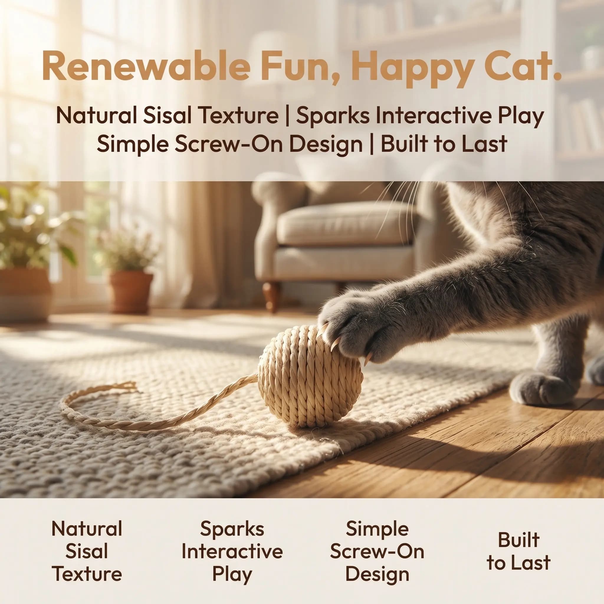 Replacement Cat Ball with Tail Paper Rope for Scratching Posts Cat Trees Hanging Interactive Ball Indoor Cats Play Exercise