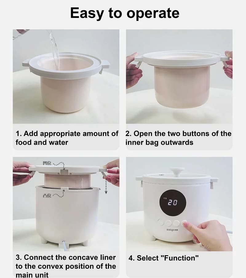 Pentola Elettrica da 1,8L per Casa, con 12 Ore di Prenotazione, Cuociriso in Ceramica, Pentola per Zuppe, Padella Antiaderente, Pentola Multifunzione per Stufati, 300W