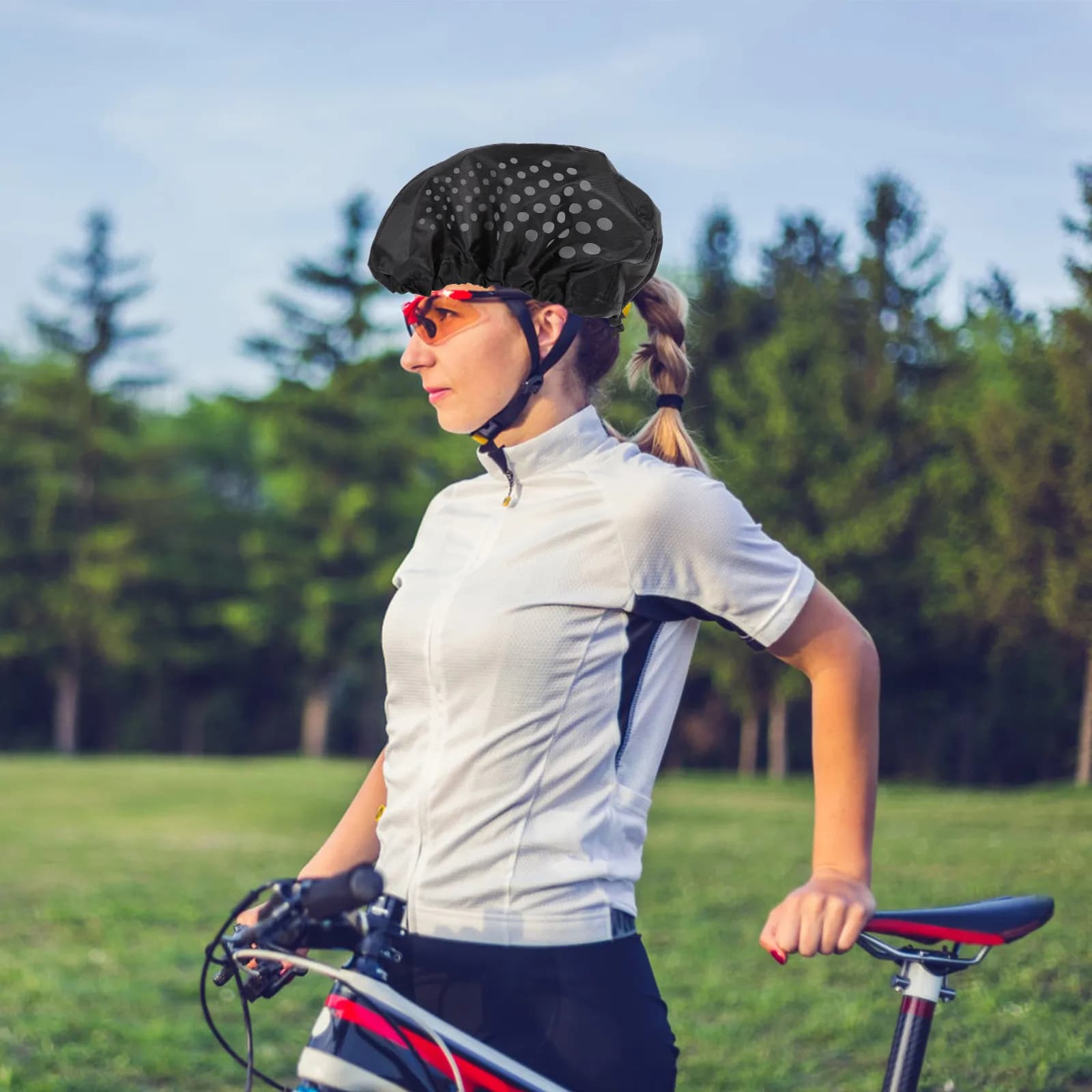 1 Pezzo Copricasco da Ciclismo Impermeabile in Tessuto Oxford con Striscia Riflettente Antivento e Antipioggia per Caschi da Bici Universali