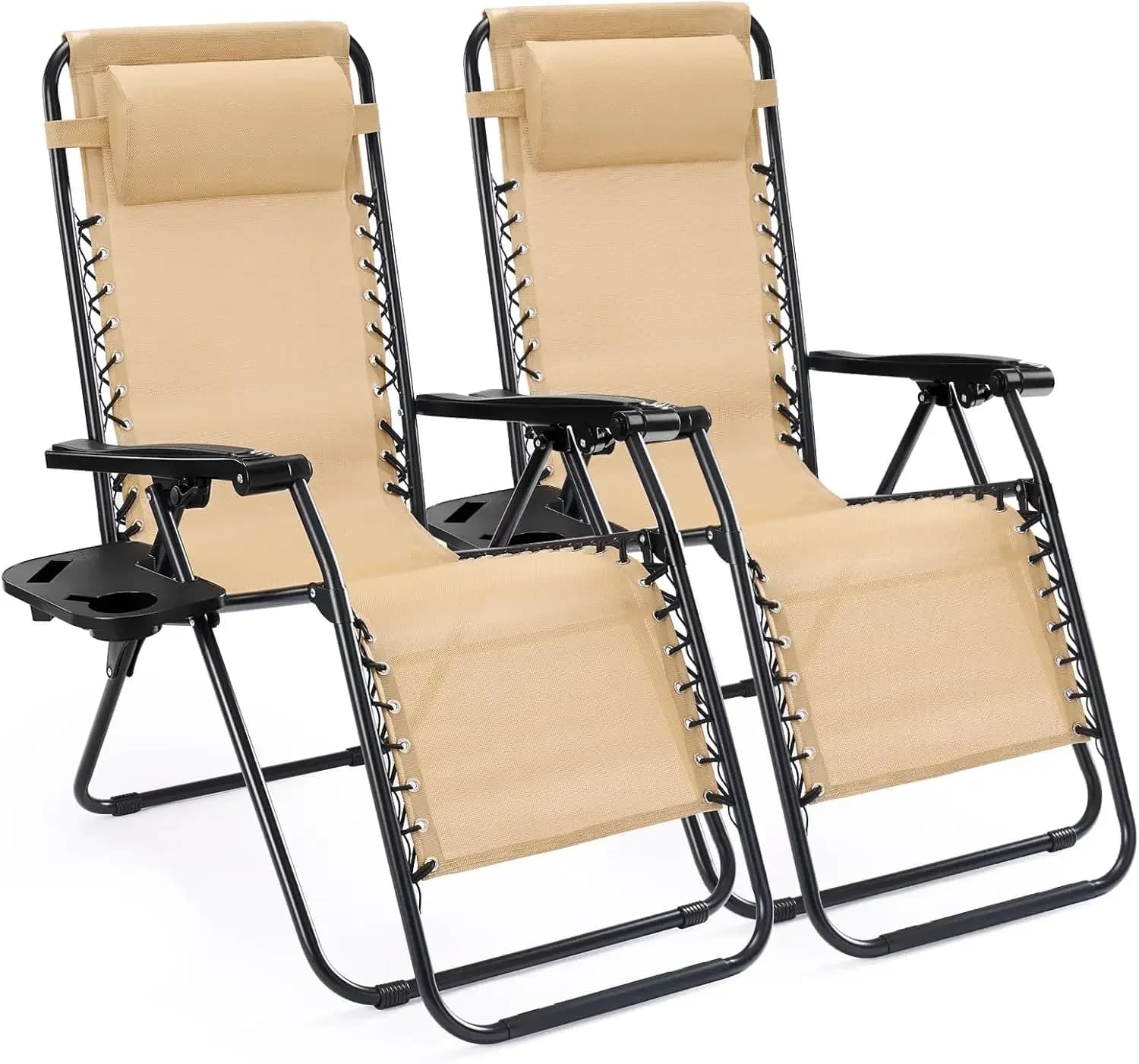 Zero Gravity Lounge Chair Set Of 2 With Pillow And Cup Holder Portable Folding Outdoor Recliner For Patio Beach Camping