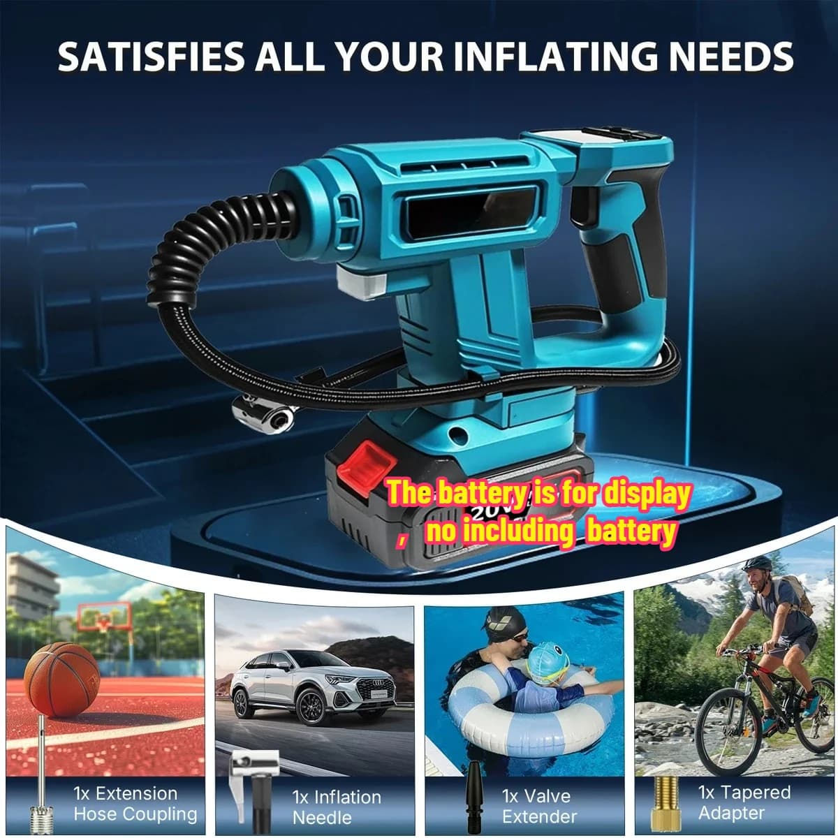 Portable Tire Inflator Air Pump with Indicator Cordless Electric Air Pump for Car Bicycle Tires Inflator No battery