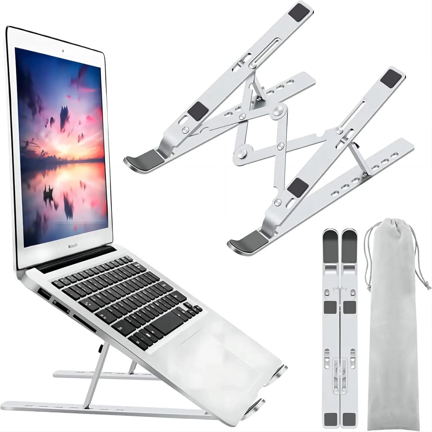 Supporto per Laptop Regolabile in Alluminio, Pieghevole e Portatile per Dispositivi da 10-15.6" e Tablet (Argento)