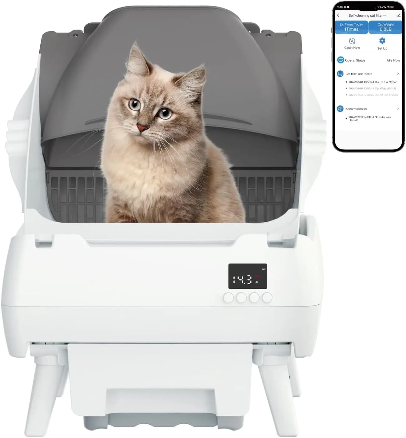 Lettiera Intelligente Autopulente per Gatti con Controllo tramite App, Design Aperto, Funzioni di Sicurezza per Gatti di Taglia Media