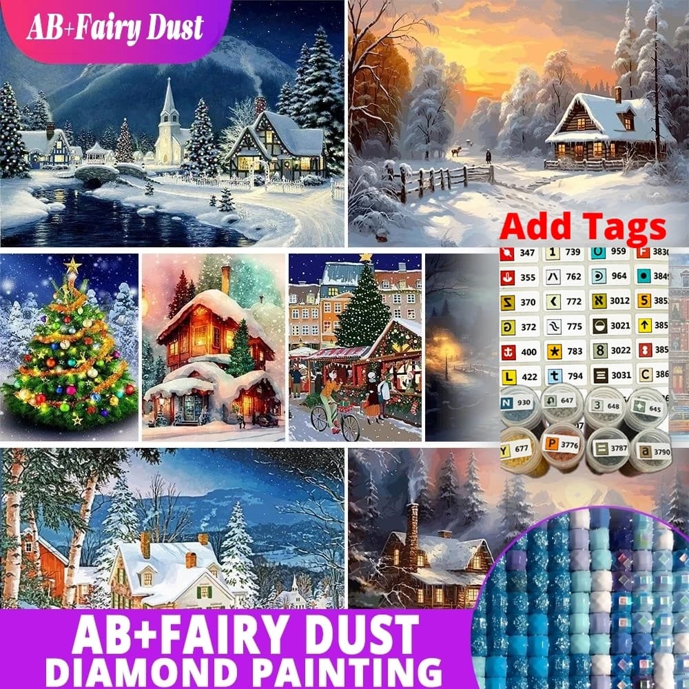 Fairy Dust AB Comes with DMC stickers Christmas Diamond Painting Kits Snow Landscape FullMosaic Cross Stitch Embroidery Christma