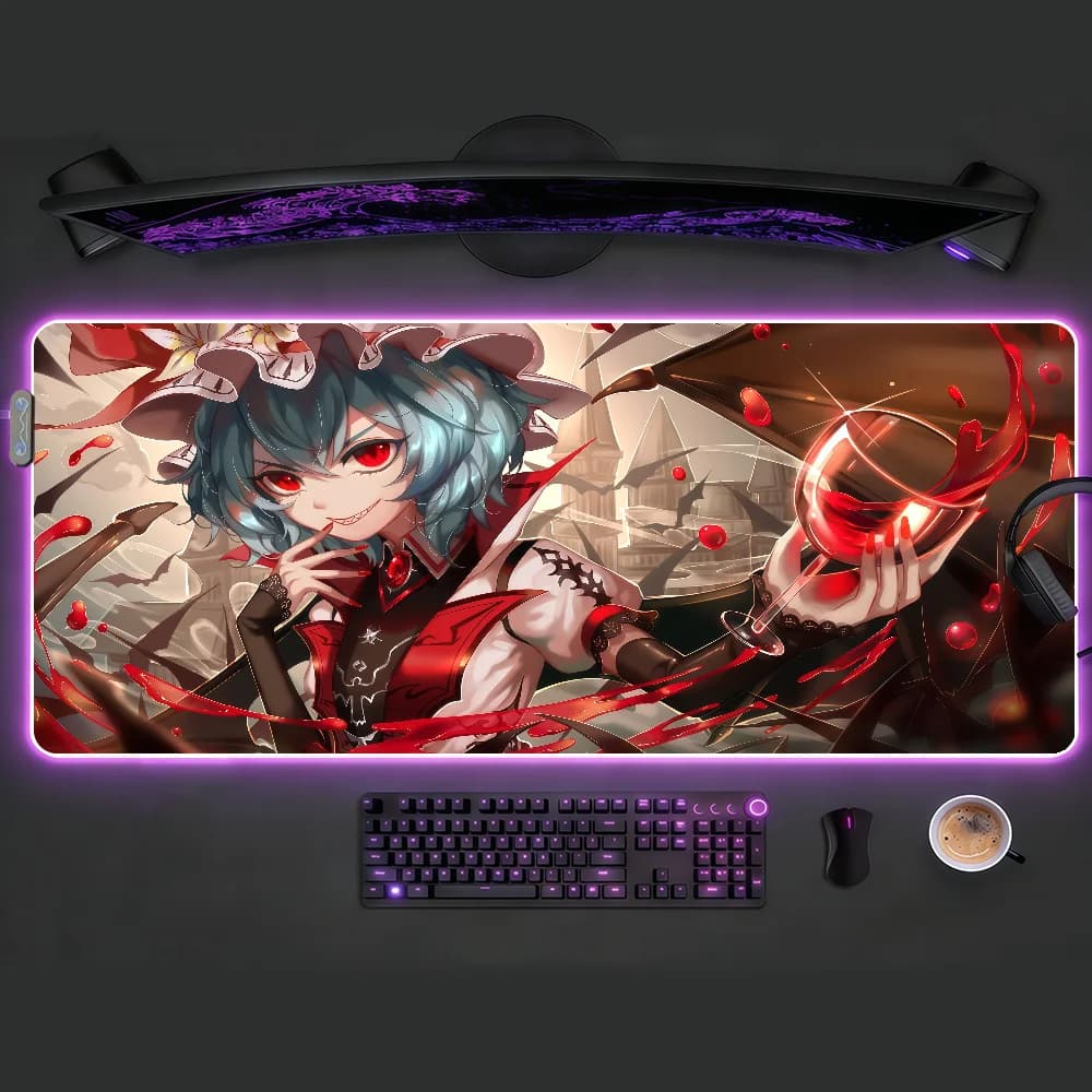 Touhou Remilia Scarlet Mouse Pad RGB LED Tappetino da scrivania antiscivolo Accessori da gioco in gomma Tappetino per tastiera da ufficio grande XXL