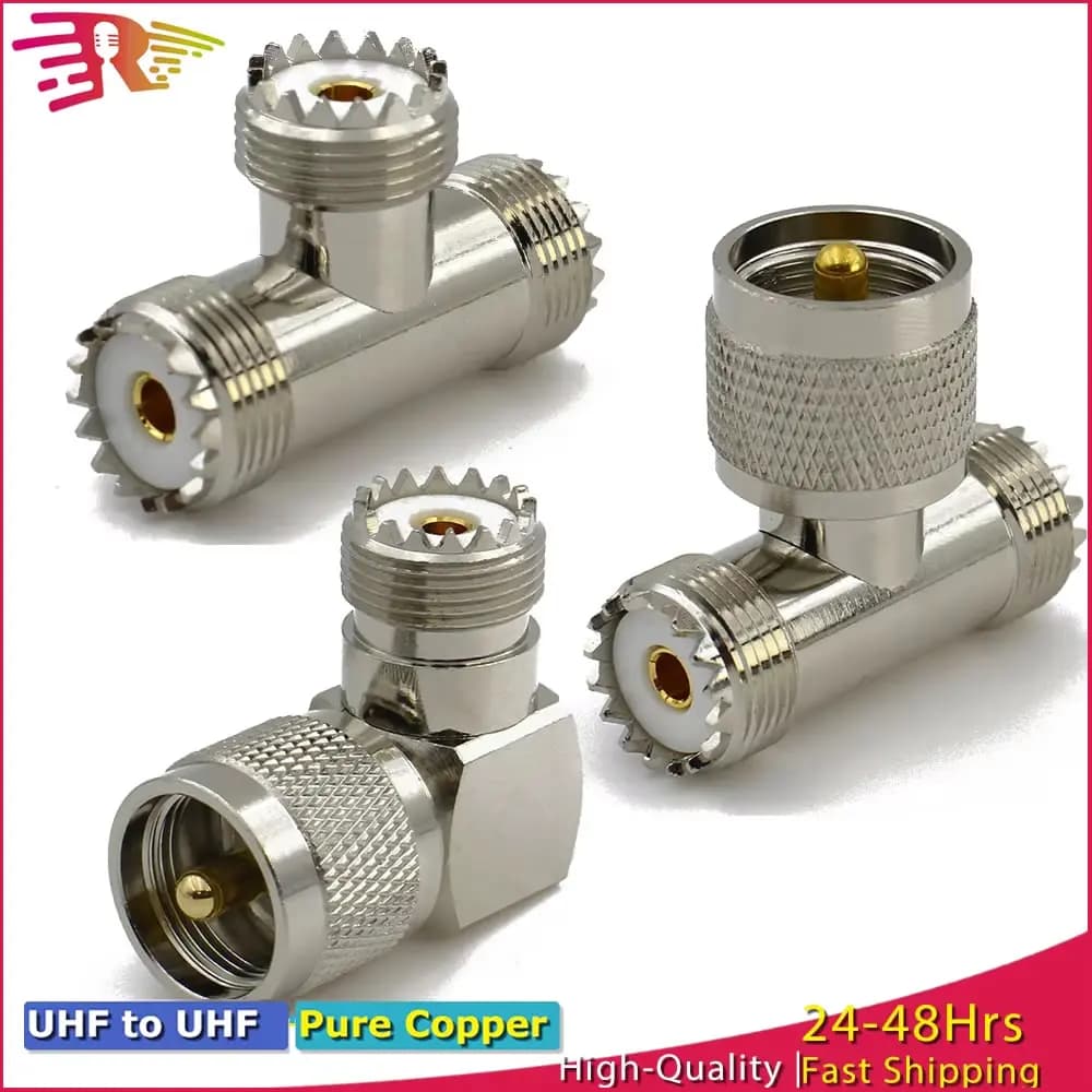 Coaxial adapter RF right angle UHF male double 2x UHF female PL259 SO239 Spina Jack 3-way T connector for FPV antenna Radio WiFi