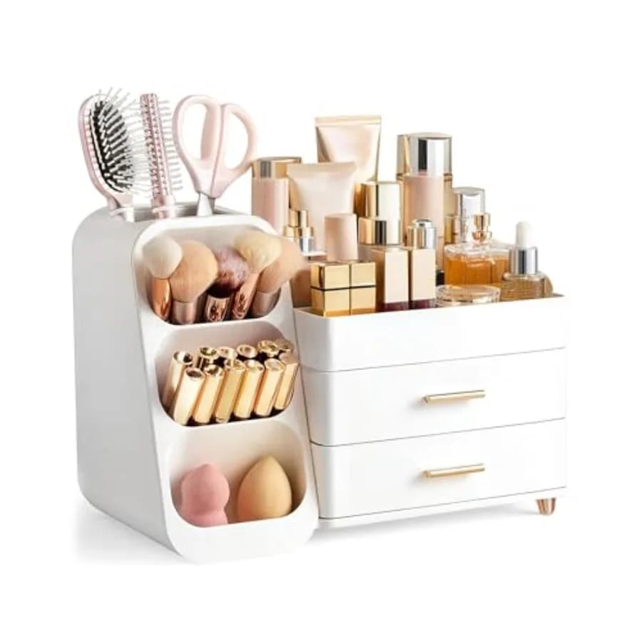 Organizer per Trucchi con Porta Pennelli per Toeletta, Contenitore in Plastica per Cosmetici da Bagno, Facile da Usare per Conservare Rossetti
