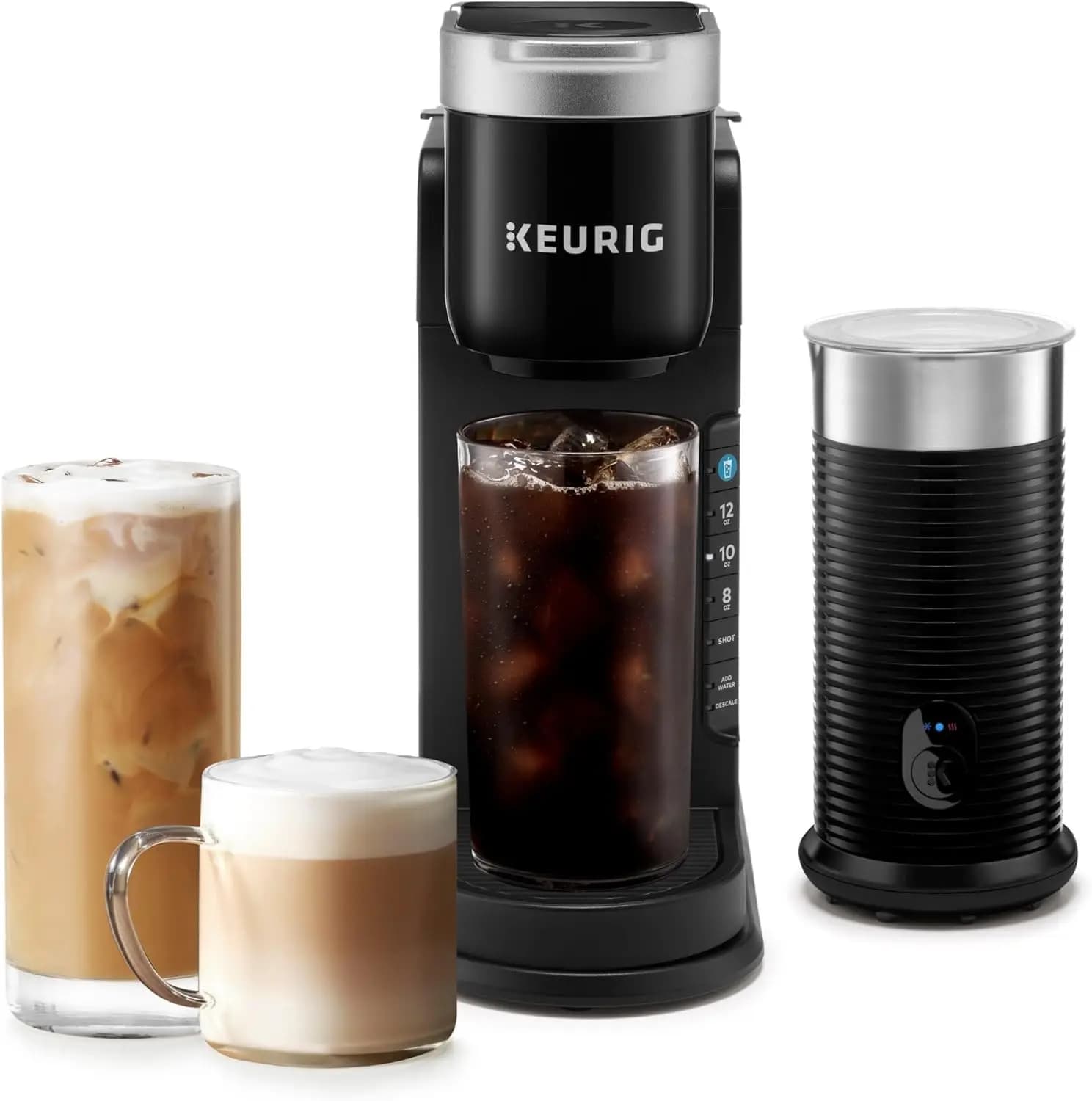 Macchina per Caffè Monodose e Montalatte, Caldo e Freddo, 3 Dosi, Pulsante Shot da 2oz, Nera