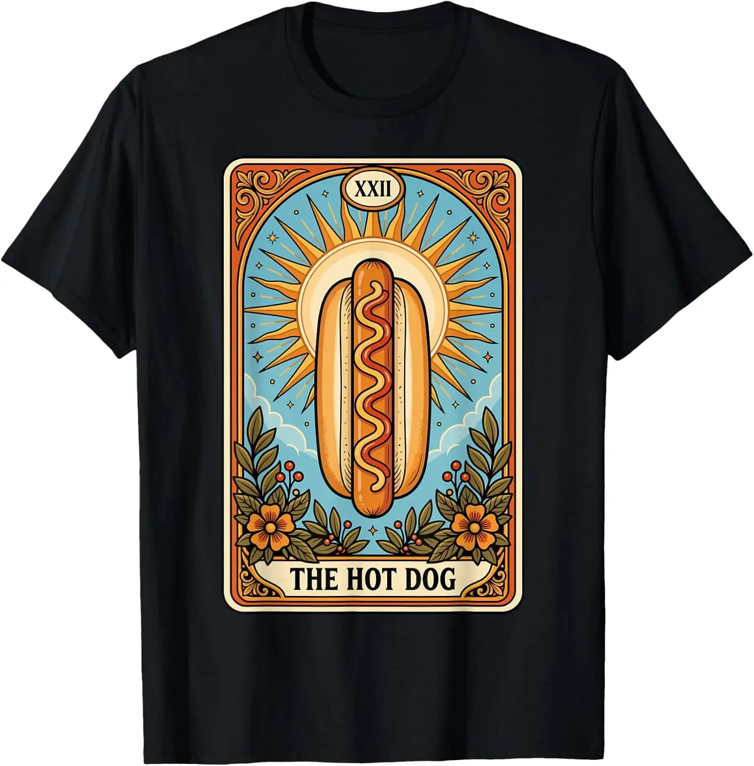 The Hot Dog Tarot Card T-Shirt 100% Cotton T-Shirt: Soft, Quick-Drying, Versatile, Unisex Short-Sleeve Top for Sports and Casual Wear