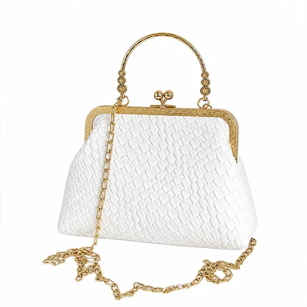 Fashion PU Leather Women Handbag Metal Chain Strap Vintage Crossbody Bags Elegant Large Capacity Clip Lock Bag Daily Use