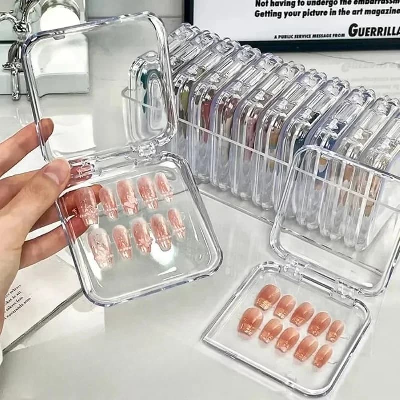 10PCS Press-On Nail Storage Acrylic Boxes with Adhesive Sheets Transparent Clear Nail Boxes Jewelry Storage Tool&Accessories
