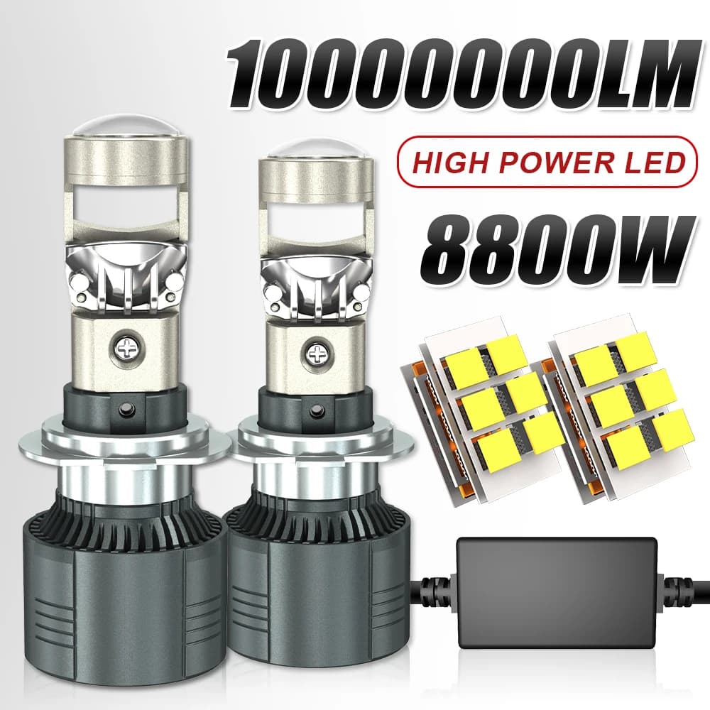 Lampadina LED Proiettore Mini Lente 8800W 10000000LM H7 H4 Canbus per Fari Auto H11 H8 9005 9006 HB3 HB4 6000K per Auto e Moto