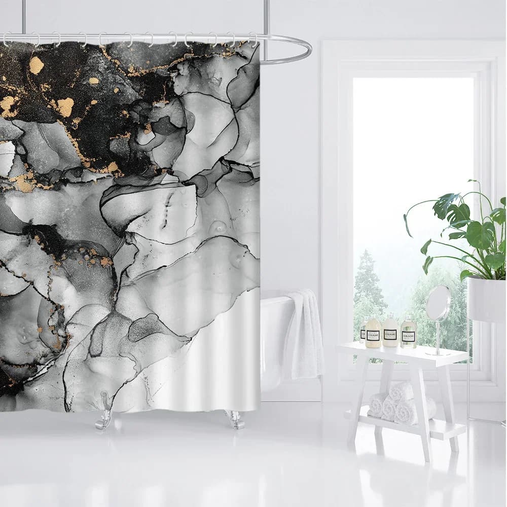 Tenda da doccia in marmo nordico: poliestere resistente all'acqua, occhielli, lavabile in lavatrice, decorazione artistica per il bagno