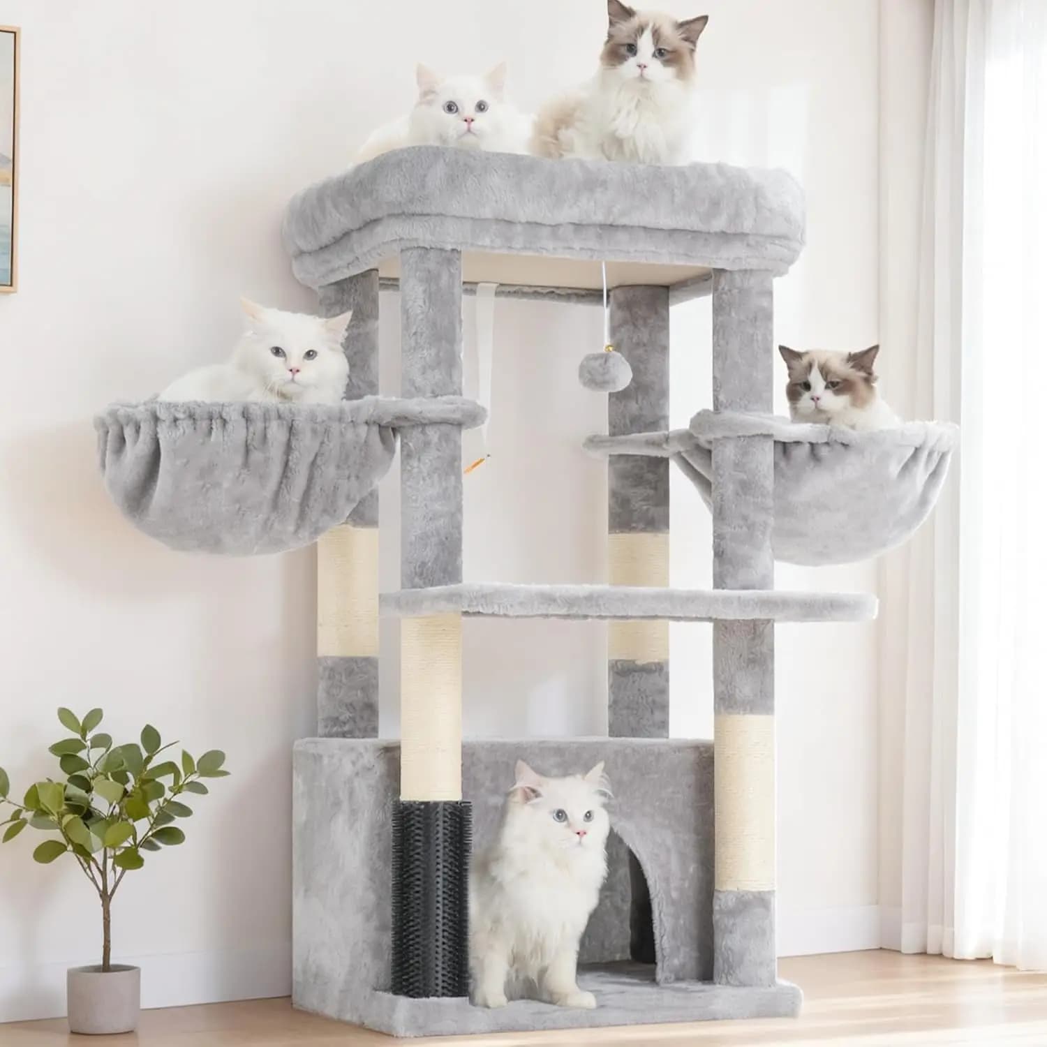 Torre per Gatti Extra Large con Cuccia Spaziosa, Amache e Tiragraffi per Gatti Grandi, 90 cm, Grigio Chiaro