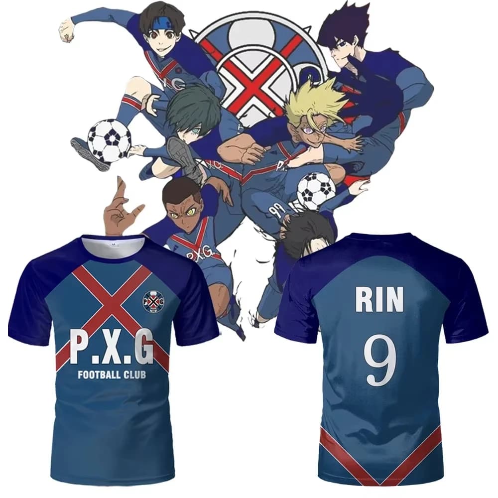 HOTSALE Maglia da Calcio Anime Giapponese P.x.g, Uniforme N.9 Rin Shidou, T-Shirt Cosplay, Top Sportivi Casual per Uomo e Donna