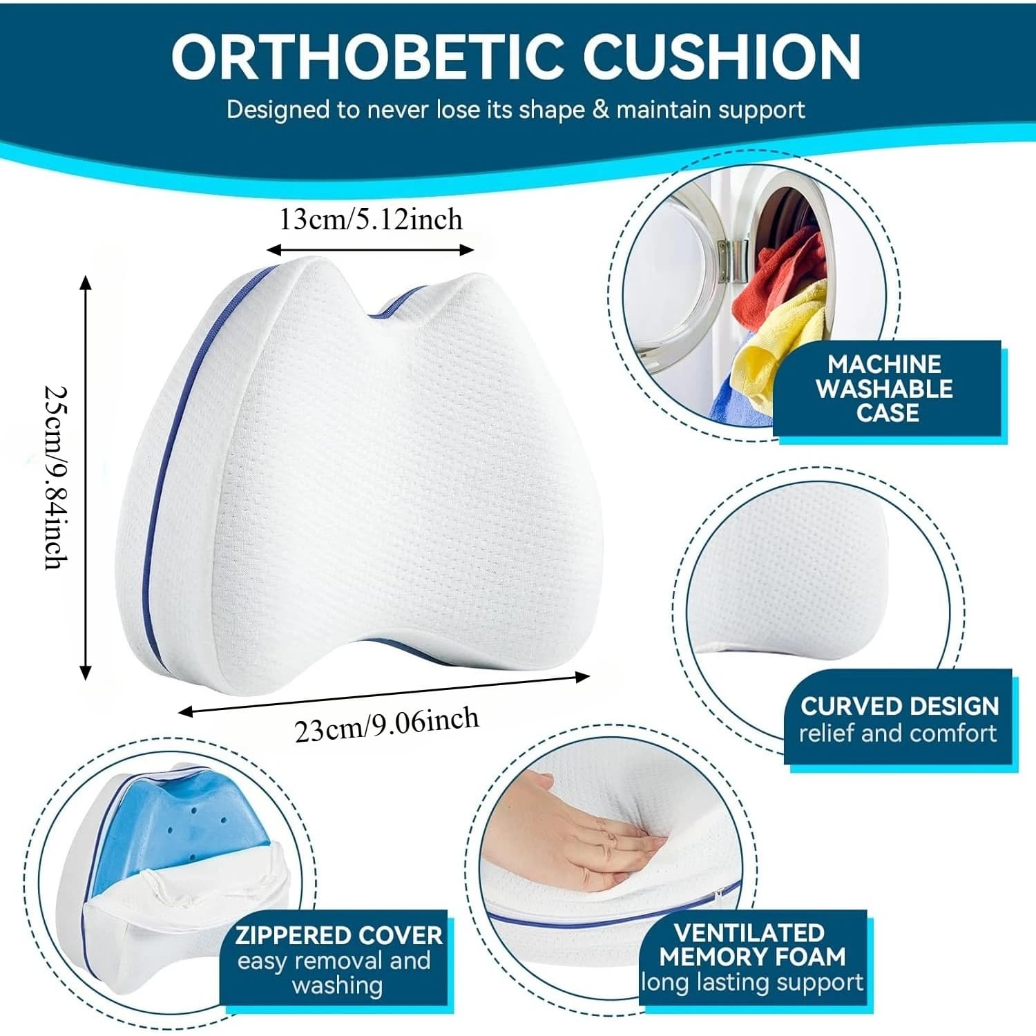 Cuscini per Ginocchia e Gambe in Schiuma, Supporto per Dormire per Mal di Schiena, Cuscino per Gambe per Dormire sul Fianco, Cuscino in Memory Foam per Supporto Ginocchia