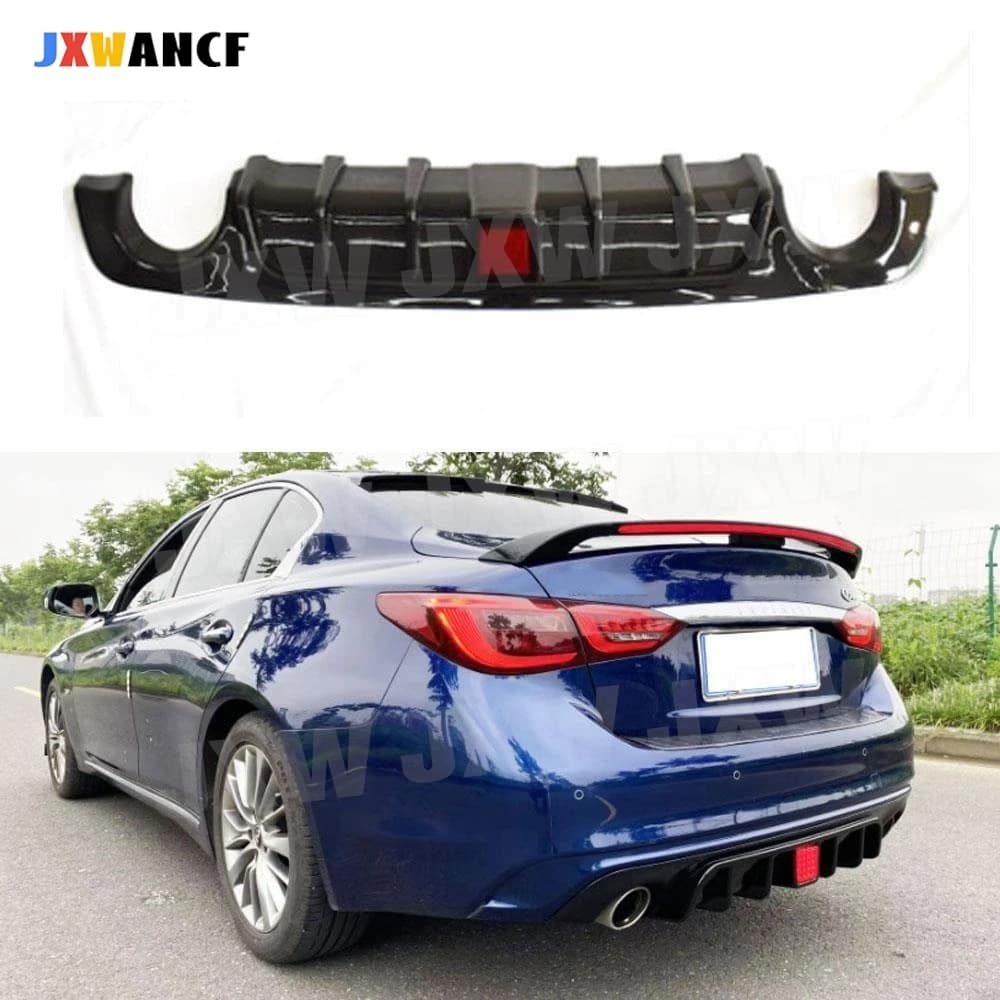 JXWANCF ABS /Gloss Black/Matte Black Car Rear Bumper Lip Diffuser W/ LED For Infiniti Q50 18-21 Spoiler Auto Cover