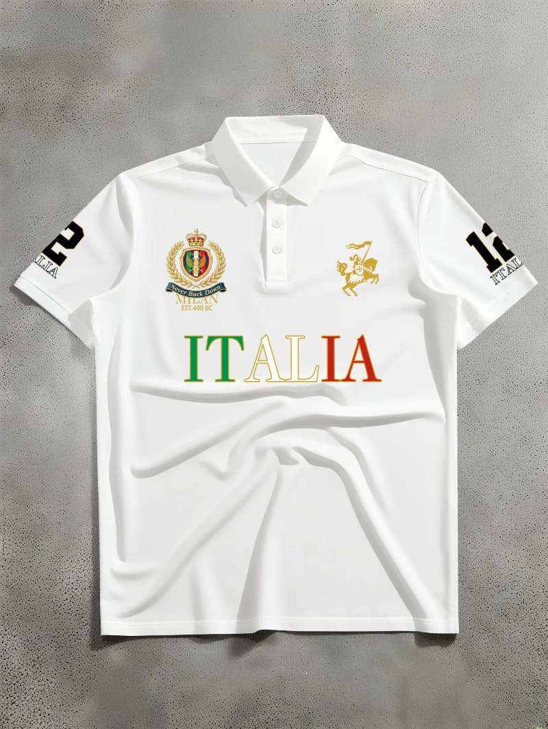 Camicia Polo Estiva da Uomo in Stile Europeo e Americano, Casual con Logo e Scritta Stampata, Manica Corta